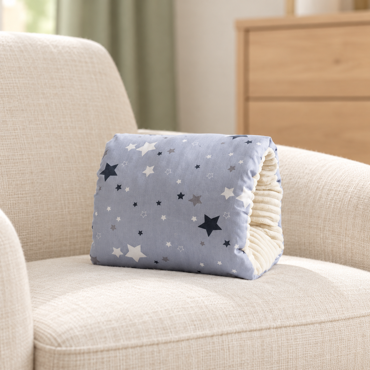 My Little Essentials™ Feeding Arm Pillow — Purple Stars, nursery lifestyle photograph
