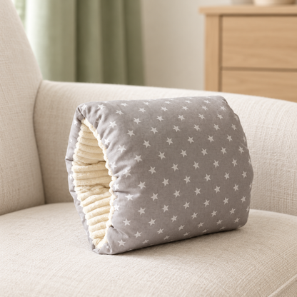My Little Essentials™ Feeding Arm Pillow — White Stars, nursery lifestyle photograph