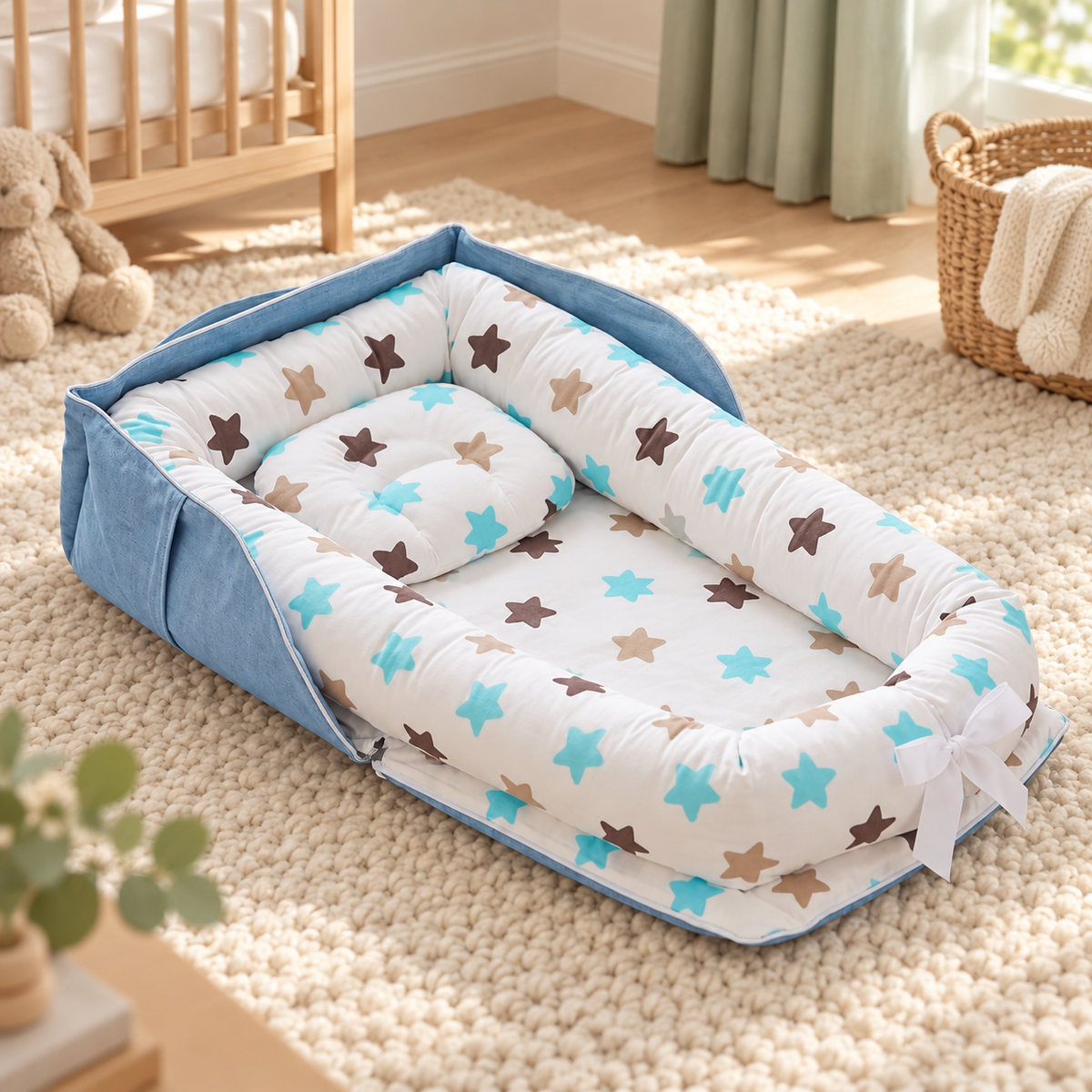 My Little Essentials™ Foldaway Baby Travel Mat & Bag — Star, nursery lifestyle photograph