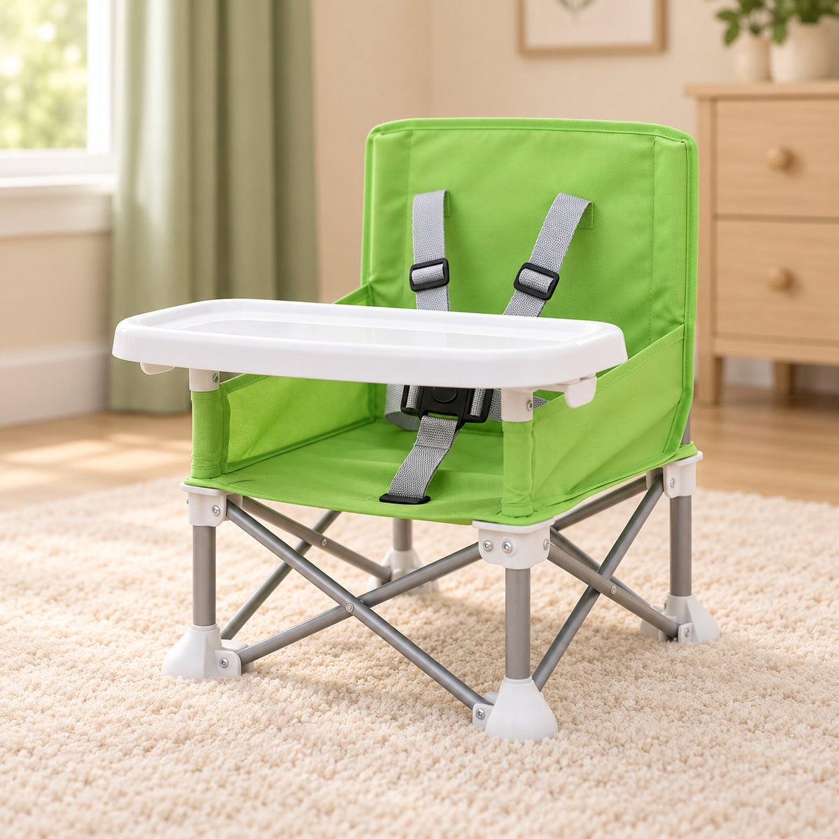 My Little Essentials™ Fold Baby Outdoor Chair — Green, nursery lifestyle photograph