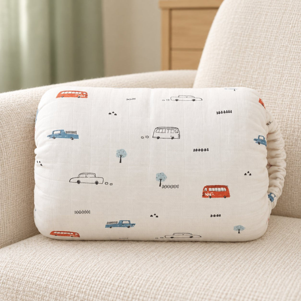 My Little Essentials™ Feeding Arm Pillow — Vintage Vehicles, nursery lifestyle photograph