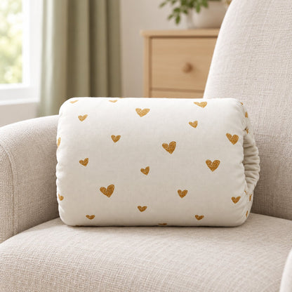 My Little Essentials™ Feeding Arm Pillow — Gold Hearts, nursery lifestyle photograph