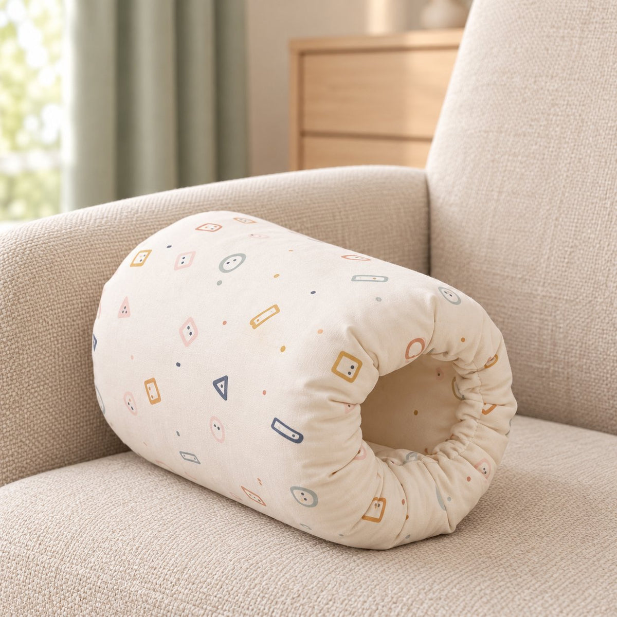 My Little Essentials™ Feeding Arm Pillow — Geometric Shapes, nursery lifestyle photograph