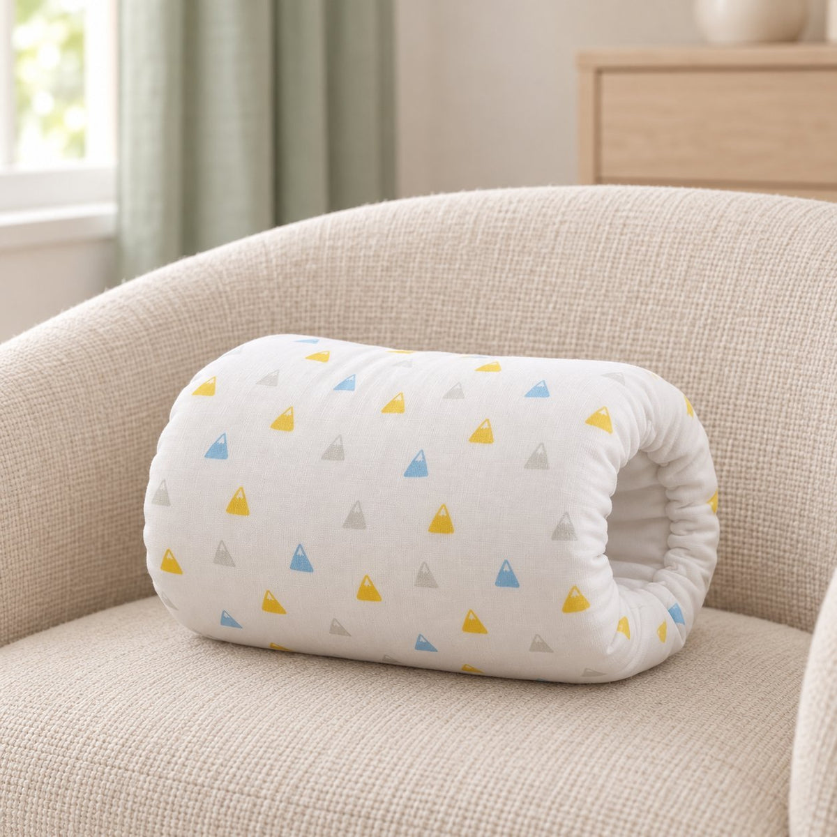 My Little Essentials™ Feeding Arm Pillow — Little Mountains, nursery lifestyle photograph