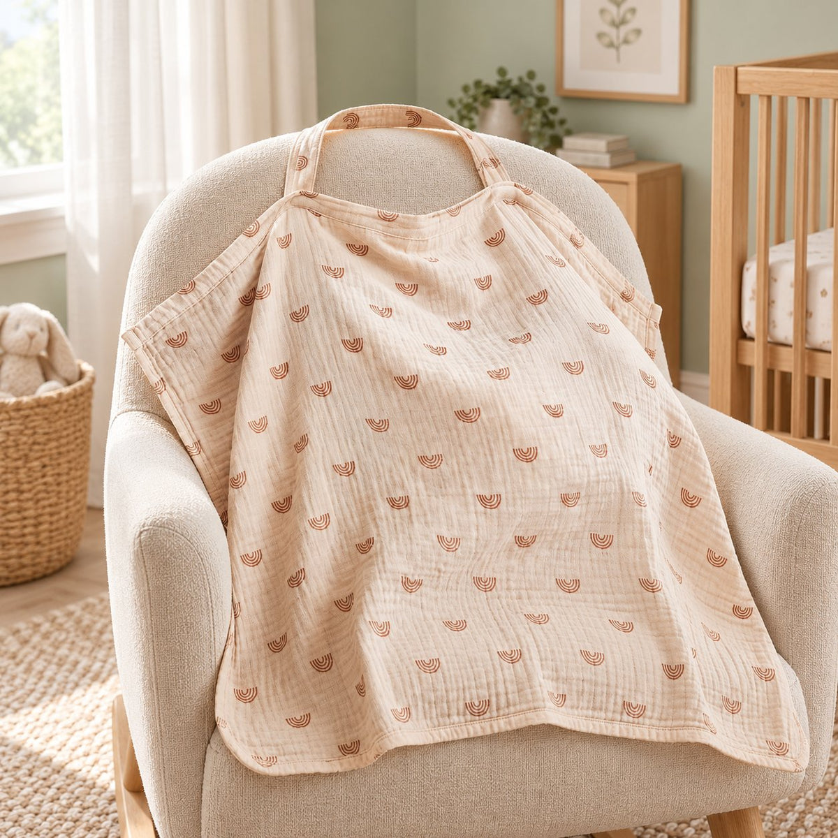My Little Essentials™ Baby Nursing Cover Poncho — Boho Rainbow, nursery lifestyle photograph