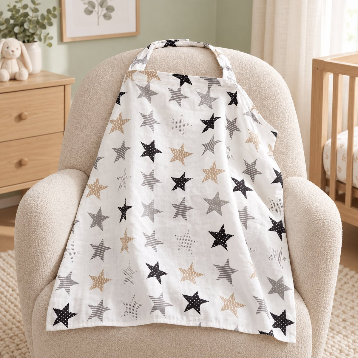 My Little Essentials™ Baby Nursing Cover Poncho — Nordic Star, nursery lifestyle photograph