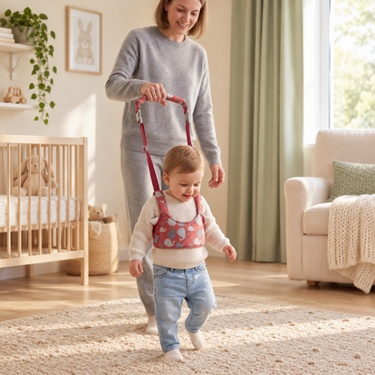 My Little Essentials™ Baby Walking Harness Belt — Coral Whale, nursery lifestyle photograph