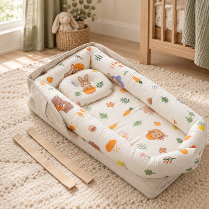 My Little Essentials™ Haven Baby Lounger — Pumpkin Bunny Hop, nursery lifestyle photograph