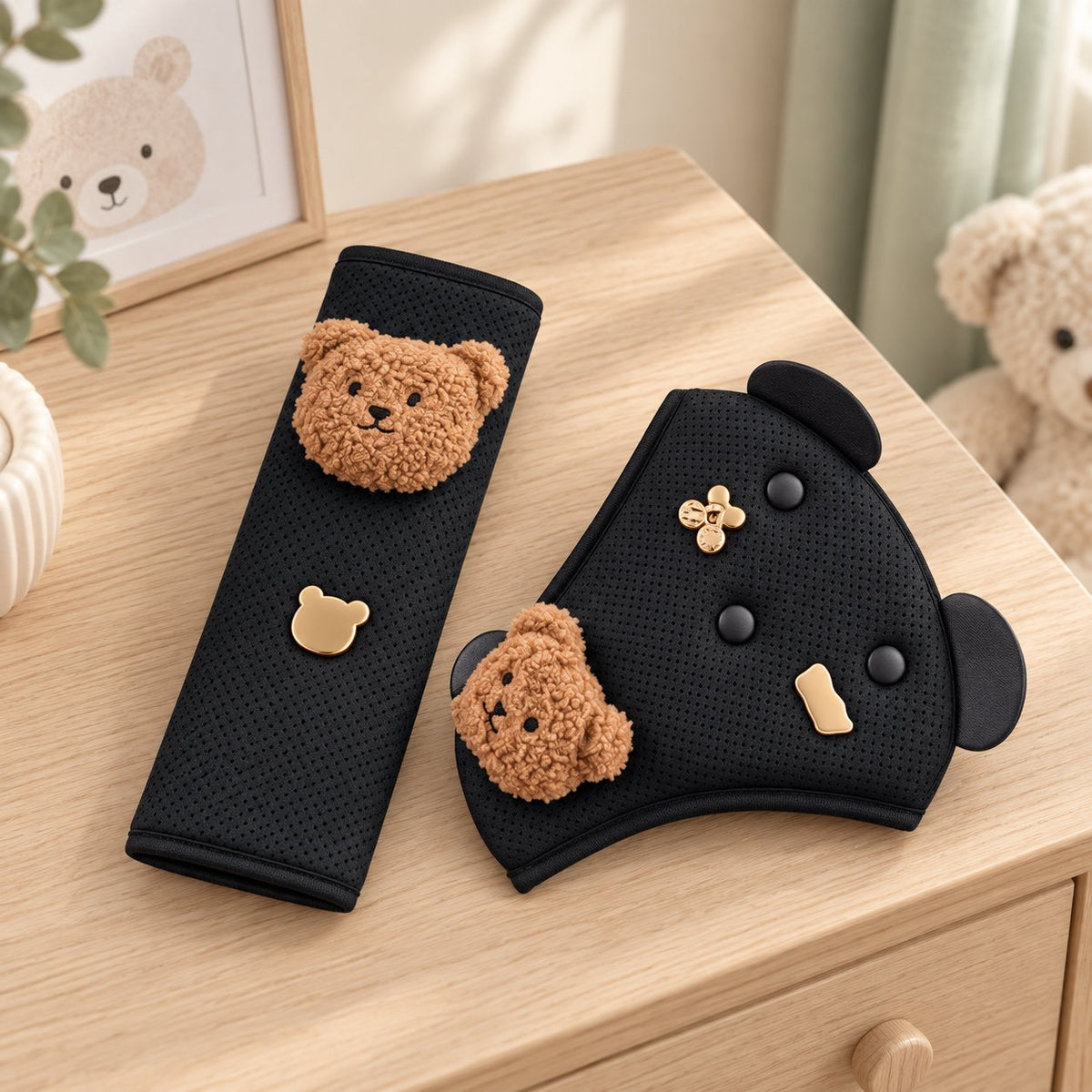 My Little Essentials™ Journey Seat Belt Pad — Cuddle Bear Charcoal, nursery lifestyle photograph