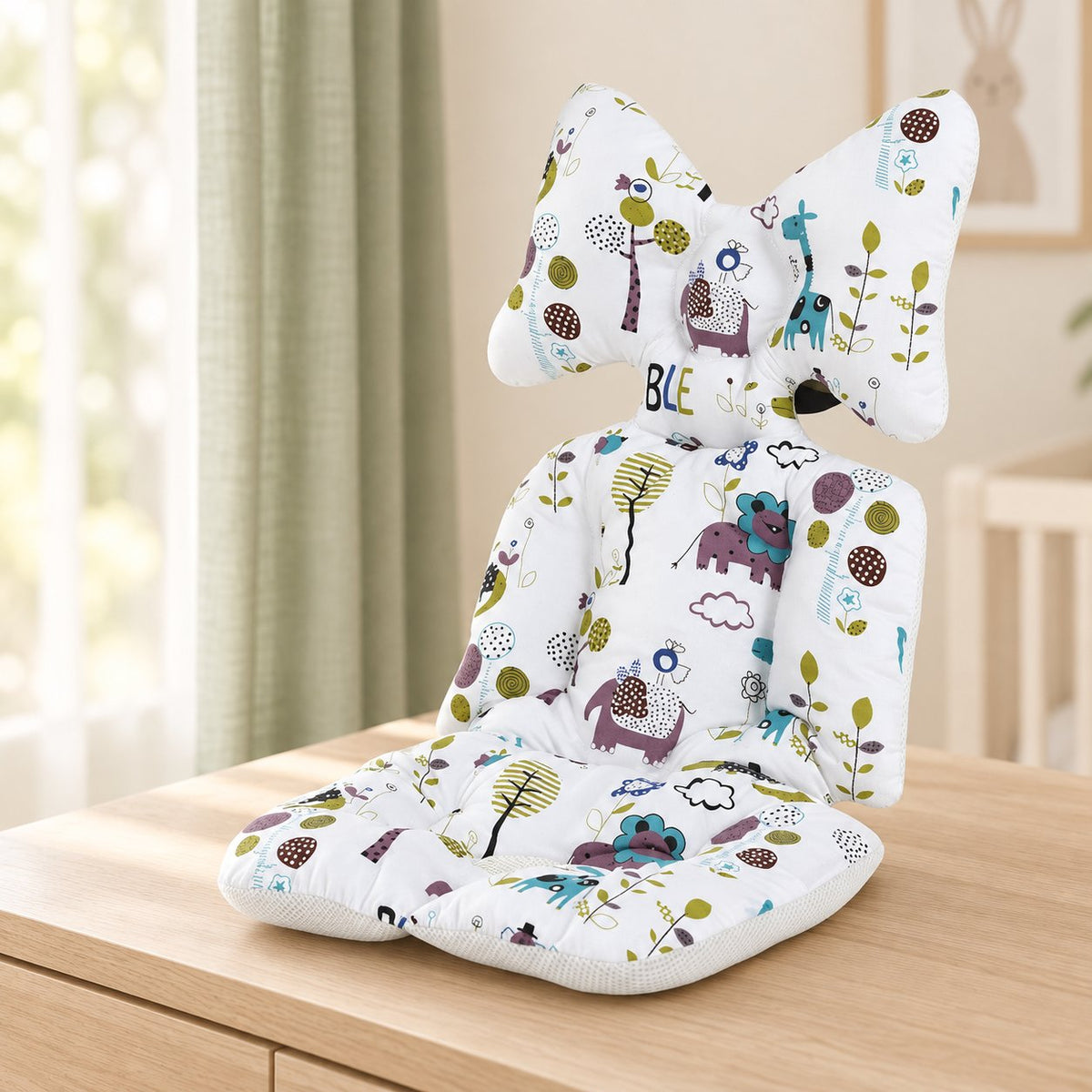 My Little Essentials™ Breathable Head Support Stroller Pad — White, nursery lifestyle photograph