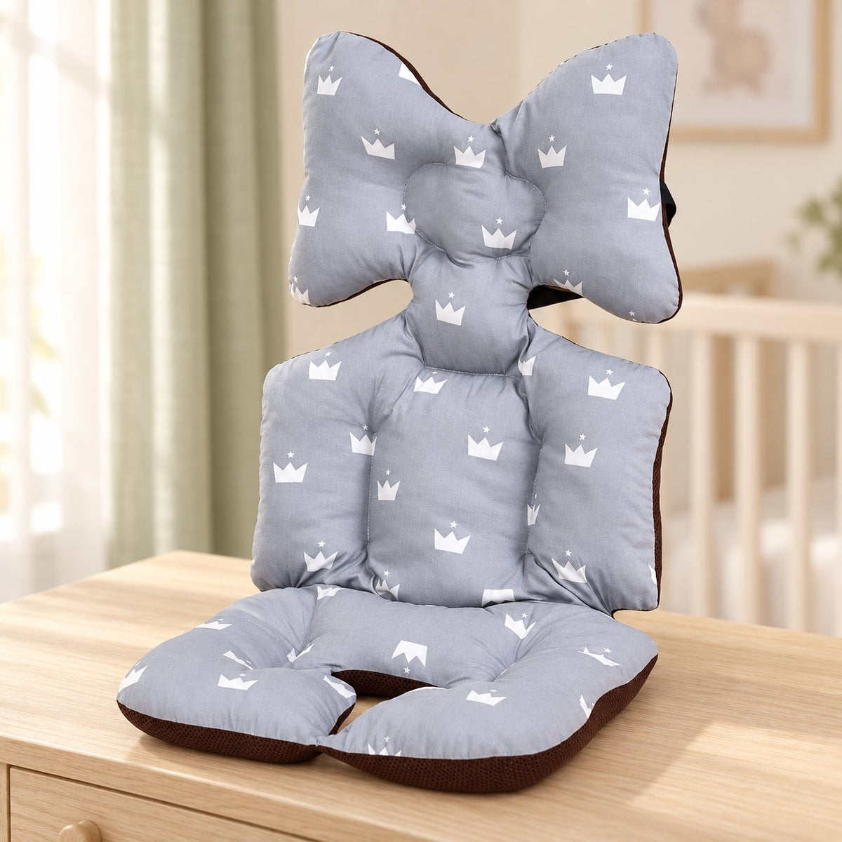 My Little Essentials™ Breathable Head Support Stroller Pad — Gray, nursery lifestyle photograph