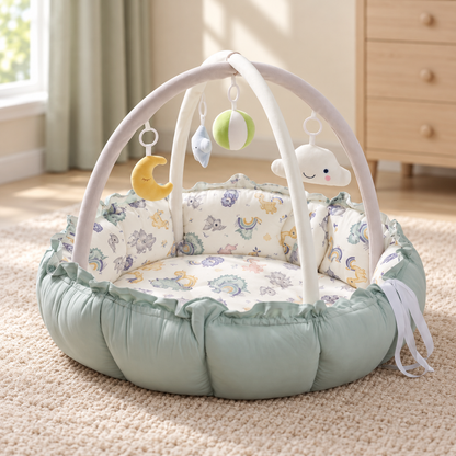 My Little Essentials™ Grove Baby Play Gym — Sweet Mint Dino, nursery lifestyle photograph