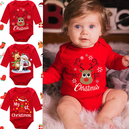 Christmas Red Newborn Baby Romper - Festive Long-Sleeve Onesie