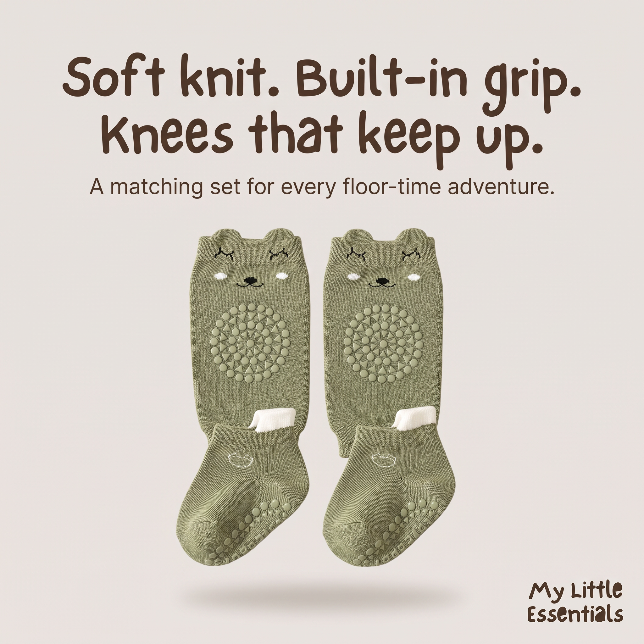 Crawlies bear-face knee sleeves and matching grip socks
