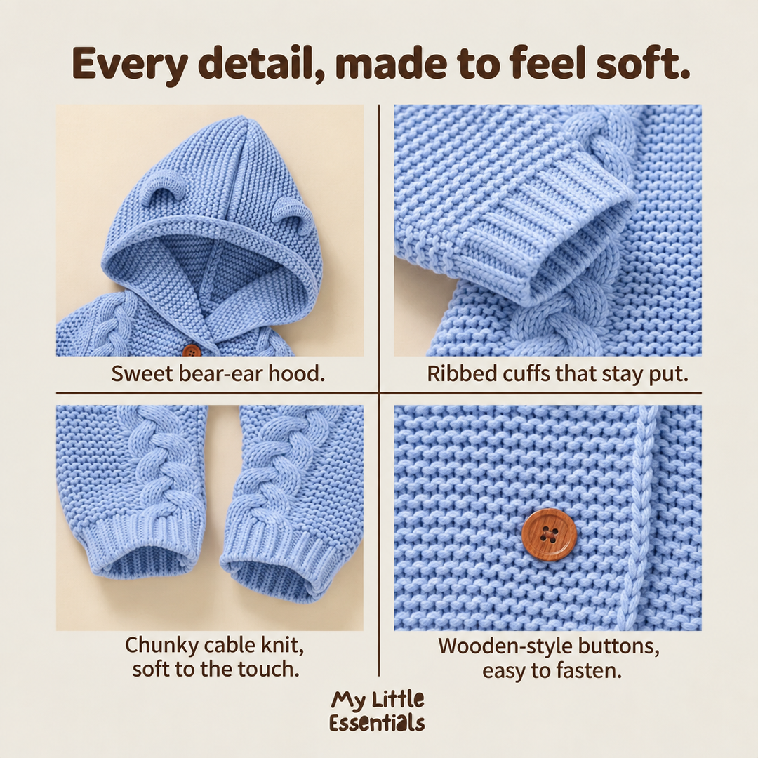My Little Essentials Hooded Knitted Jumpsuit – fabric detail showcase
