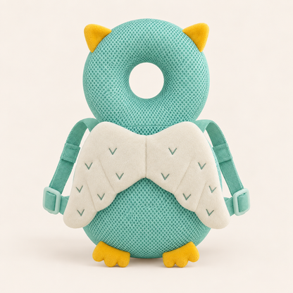 owl baby cushion backpack on a warm cream background