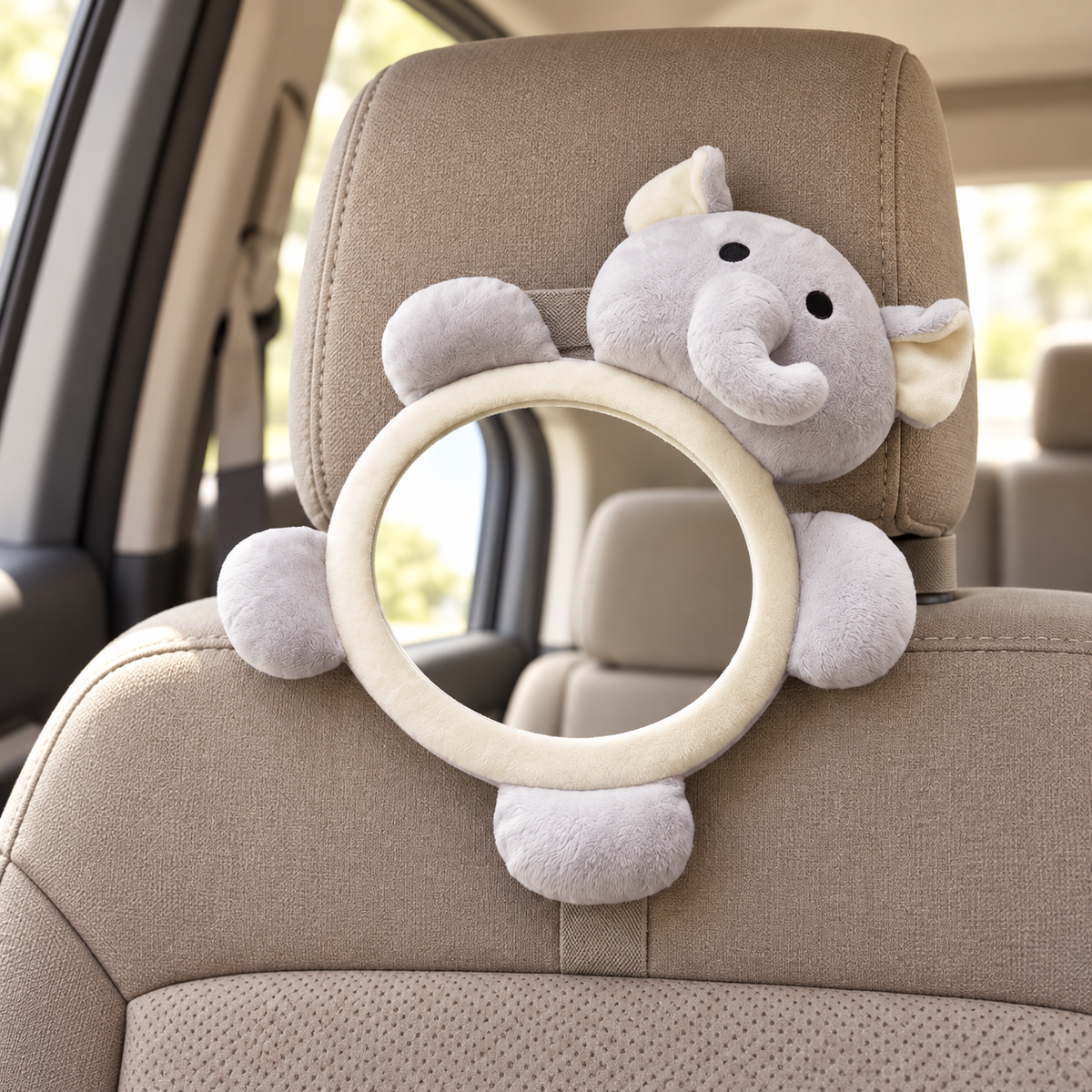 Elephant rear view baby mirror with plush animal surround — My Little Essentials