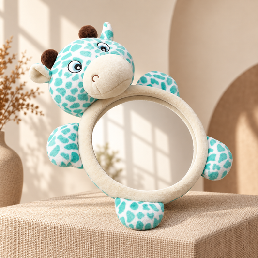 Giraffe rear view baby mirror with plush animal surround — My Little Essentials