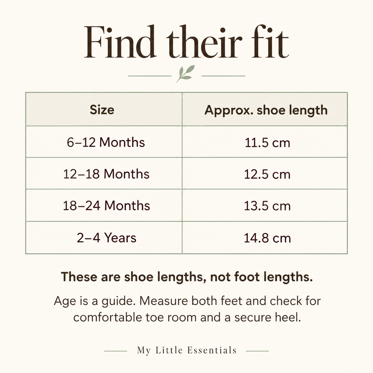 Sock shoes size guide: approximate shoe lengths by size