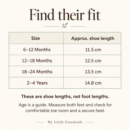Sock shoes size guide: approximate shoe lengths by size